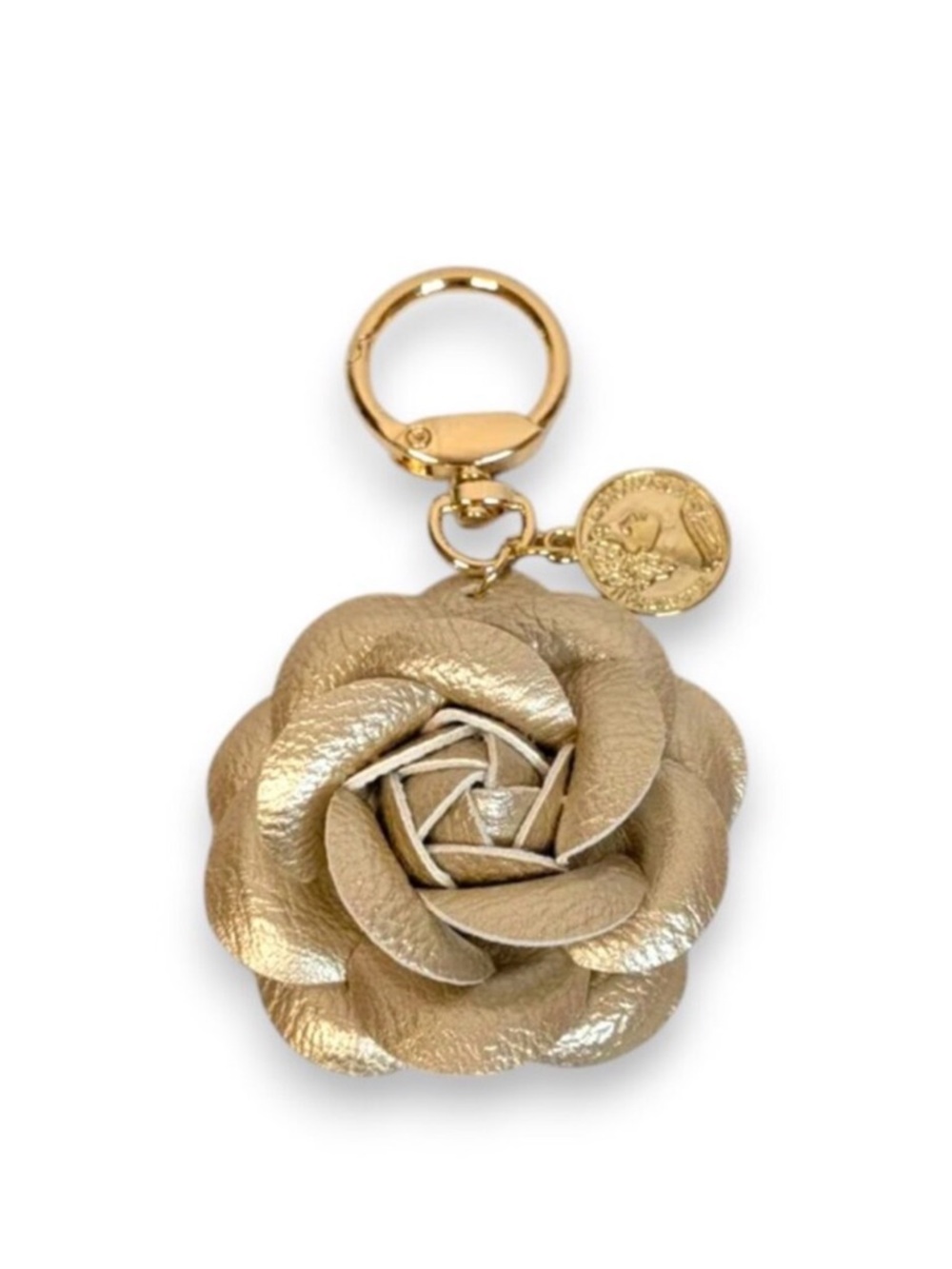 Gold Rose Keychain Bag Charm Luxe Floral Key Ring